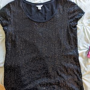 Calvin Klein Black Sequined Cotton Top L